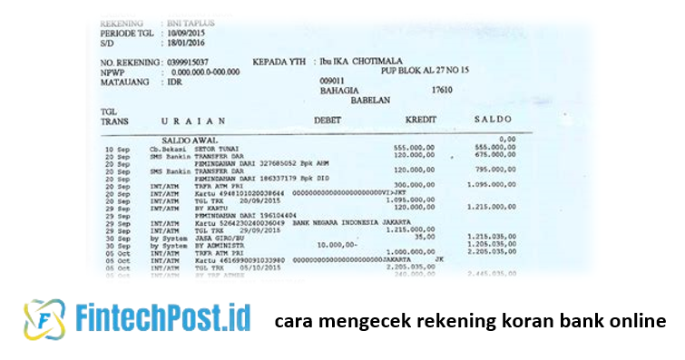 cara mengecek rekening koran bank online